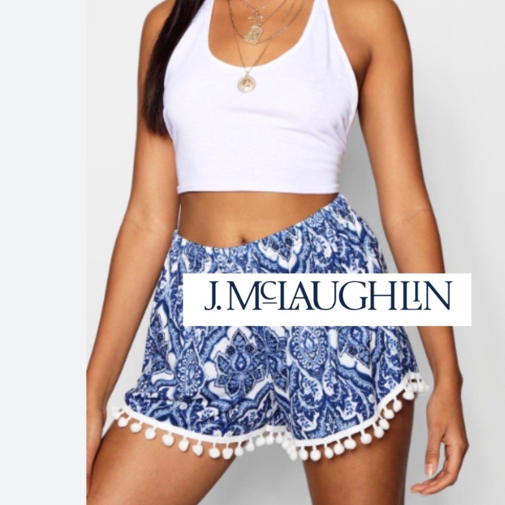 J. McLaughlin Catalina Blue/White pompom shorts, XS   GD1169